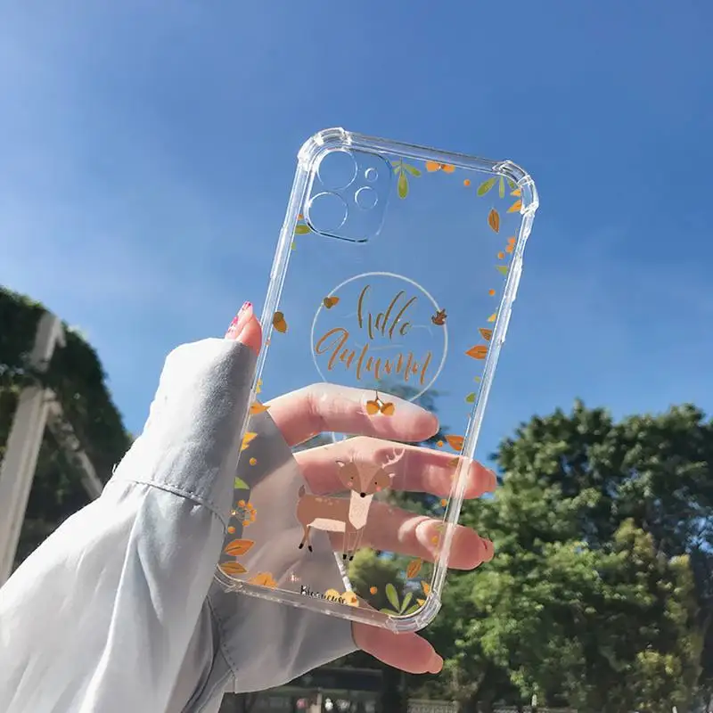 

autumn pumpkins and Fallen leaves Phone Case Transparent for Clear iPhone 11 12 8 7 6 6S XS MAX Plus X 5S SE 2020 XR mini pro