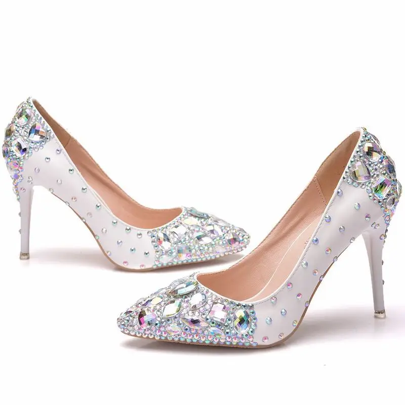Sexy Pumps Wedding Women Fetish Shoes women pumps Party banquet PU Rhinestones Slip On 9.5CM Thin High Heels Pointed Toe
