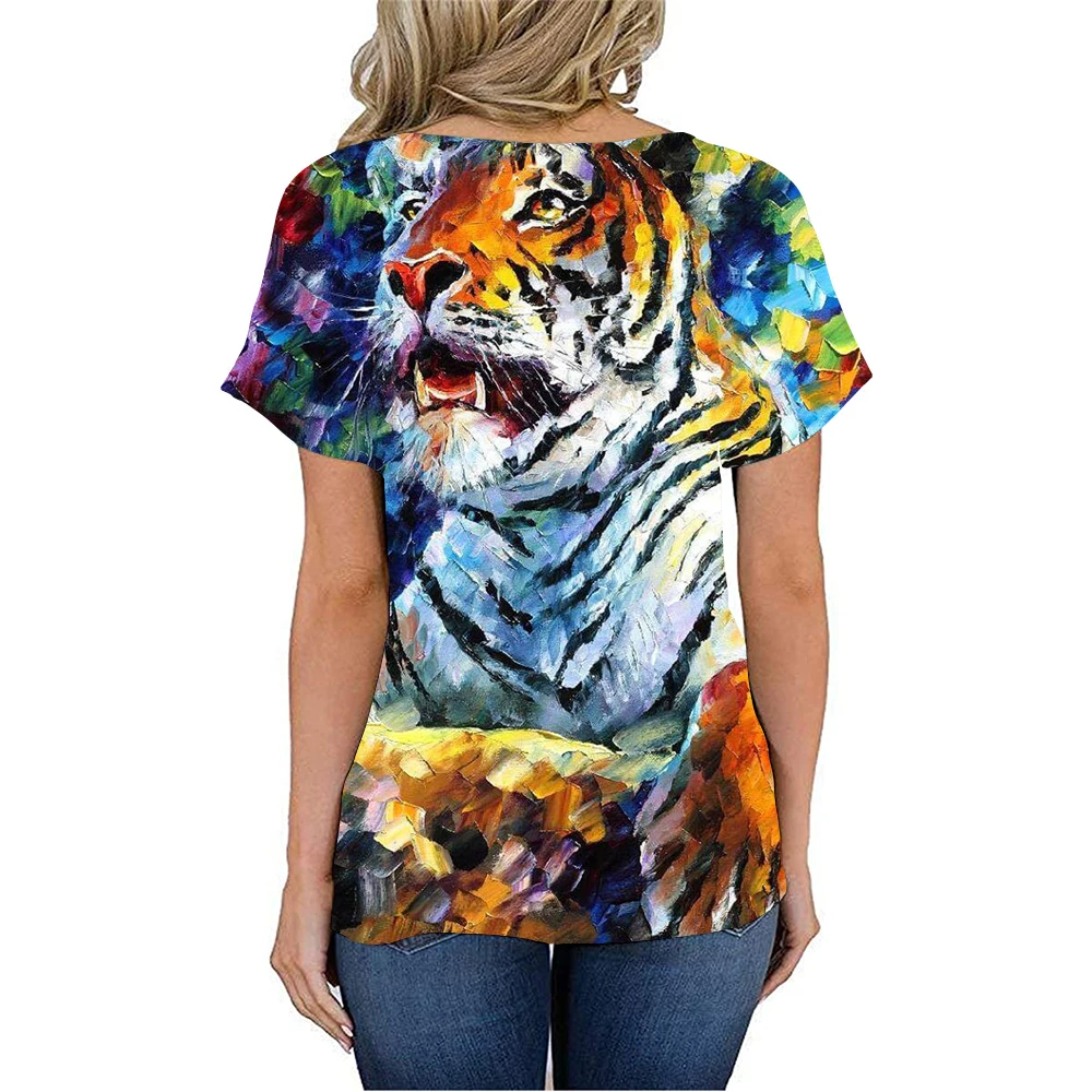 

Women'sDrawT-ShirtGraphicTShirtTiger3DPrintV-neckShirtCottonTopsGirlsTees