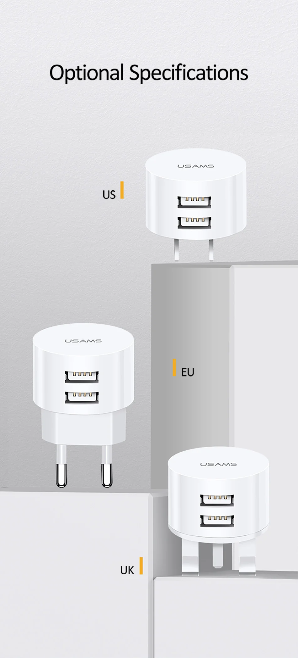 USAMS 5 в 2.1A двойное USB зарядное устройство для iPhone iPad US/EU/UK быстрое зарядное устройство для samsung Xiaomi Mini круглое дорожное зарядное устройство для телефона