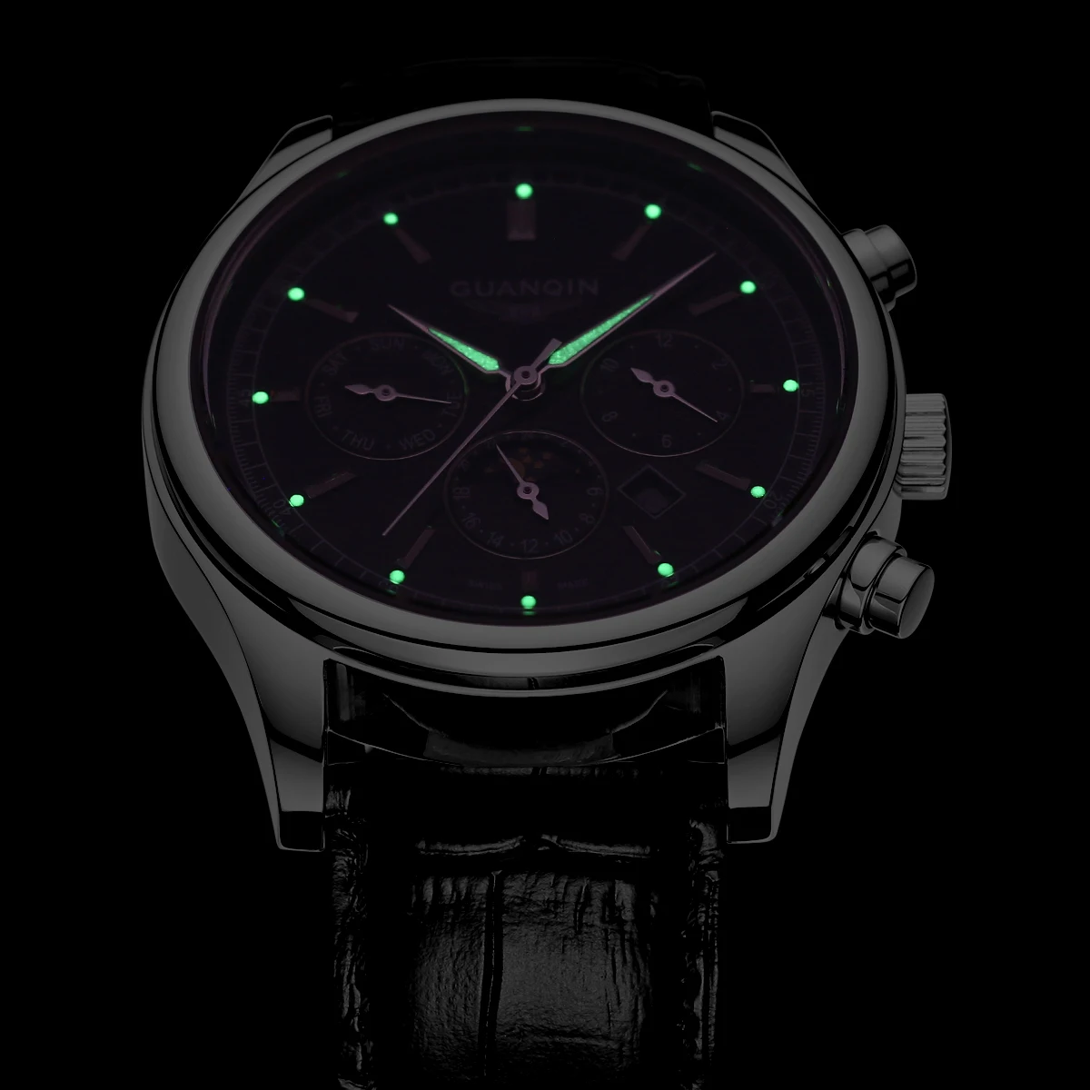 

GUANQIN Designer Watch Brand Sport Quartz Watch Chronograph Luminous Hands Male Clock With Casual Retro Leather Strap Wristwatch