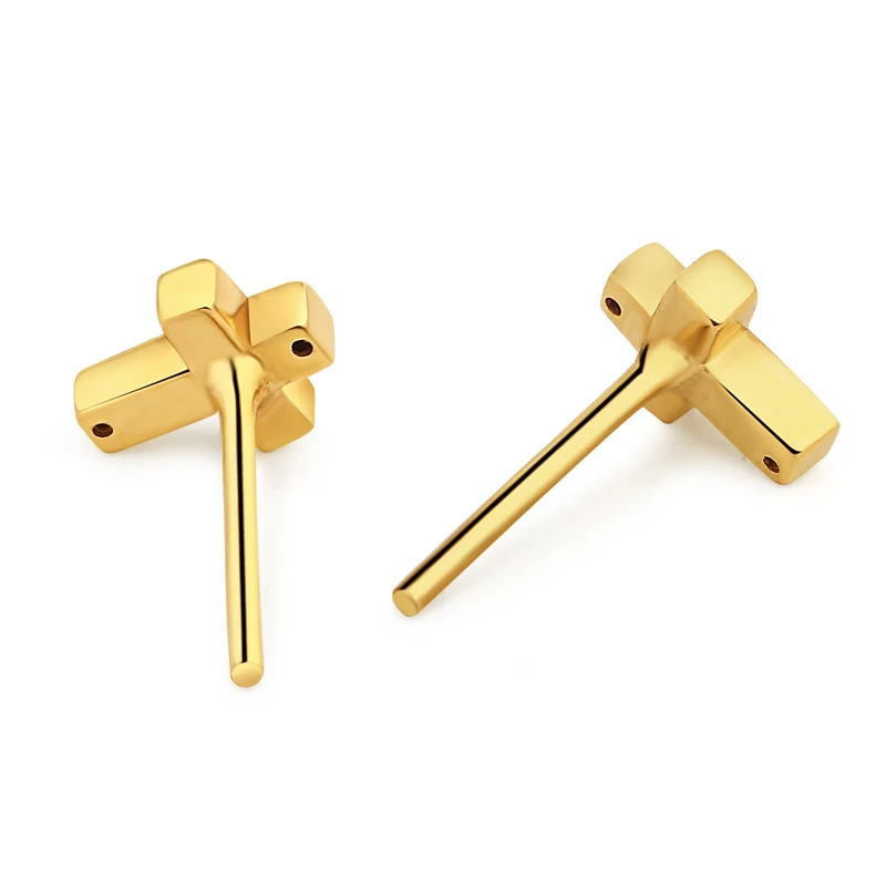 

CLASSIC 3D 999 24K YELLOW GOLD EARRINGS WOMEN CROSS STUD EARRINGS 0.8G