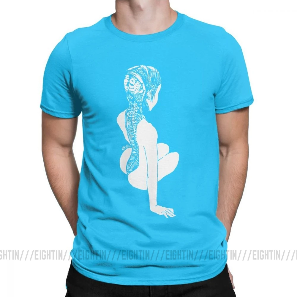 Medium Blue Junji Ito, аниме, жуткая манга, японский ужас, Kawaii, милые футболки для девочек, мужские вечерние топы, Винтажная футболка, хлопковая Футболка с круглым вырезом - Цвет: Medium Blue