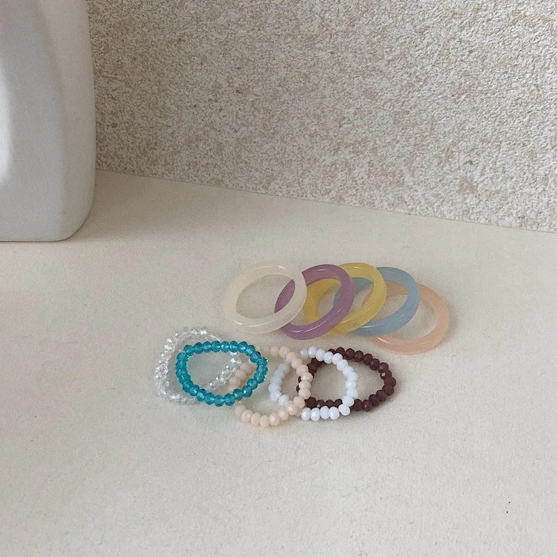 

2021 Vintage Resin Ring Set Korea Spring Colorful Candy Colors Beads Resin Rings for Women Party Jewelry Gifts Chic Finger Rings