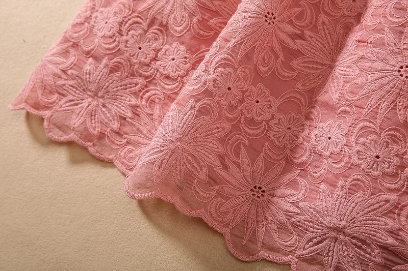 

European and American women's clothing 2020 summer new style Flower embroidery with short sleeves Fashionable pink dress