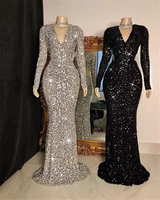 hot sale mermaid long prom dresses 2022 v neck long sleeve african women black girl prom gowns for party