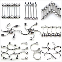 5pcslot stainless steel eyebrow navel belly lip tongue nose piercing bar ring tragus cartilage ear stud body jewelry