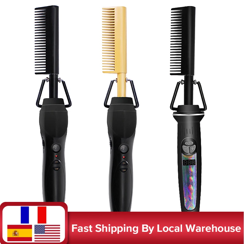 

gold black newest gold hair comb Fast Smoothing Electric Hair Straightener Brush Ceramic Heating Temperature