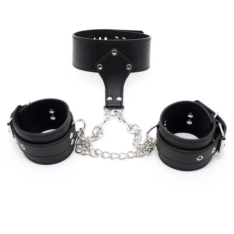 

Leather Collar Handcuffs for Sex Adult Games BDSM Flirt Slave Restraints Neck Hand Cuffs Bondage Fetish Sex Toys For Women