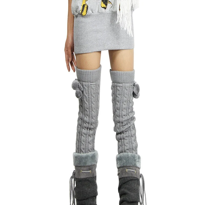 Женские зимние длинные гетры с помпоном выше колена пыльники для девочек модные