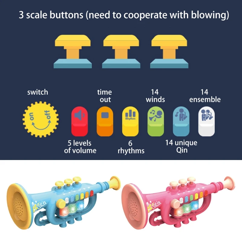 

Trumpet Instrument Musical Toy, Children Simulation Trumpet Early Educational Musical Instrument Toys with Music Light