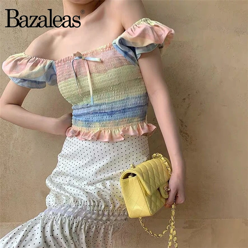 Женская укороченная блузка с бантом коротким рукавом|Блузки| |