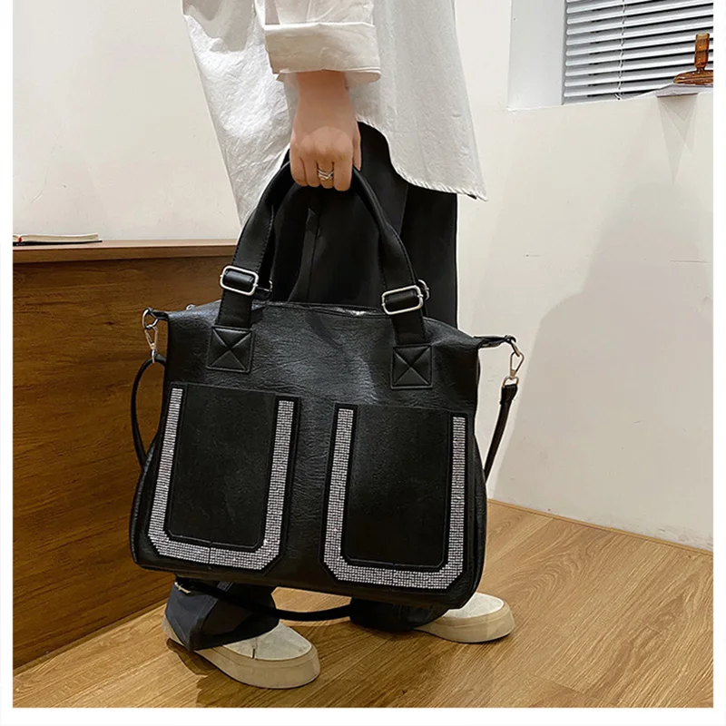 

Сумка-тоут женская из экокожи, повседневный саквояж на плечо в стиле ретро, модный вместительный клатч-слинг через плечо