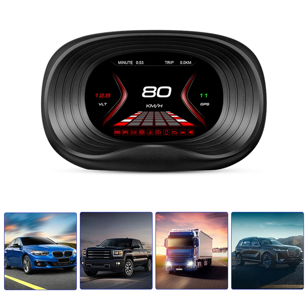 

Автомобильный GPS-навигатор HUD OBD2, спидометр, сигнализация безопасности, температура воды и масла, превышение скорости, дисплей, автомобильны...