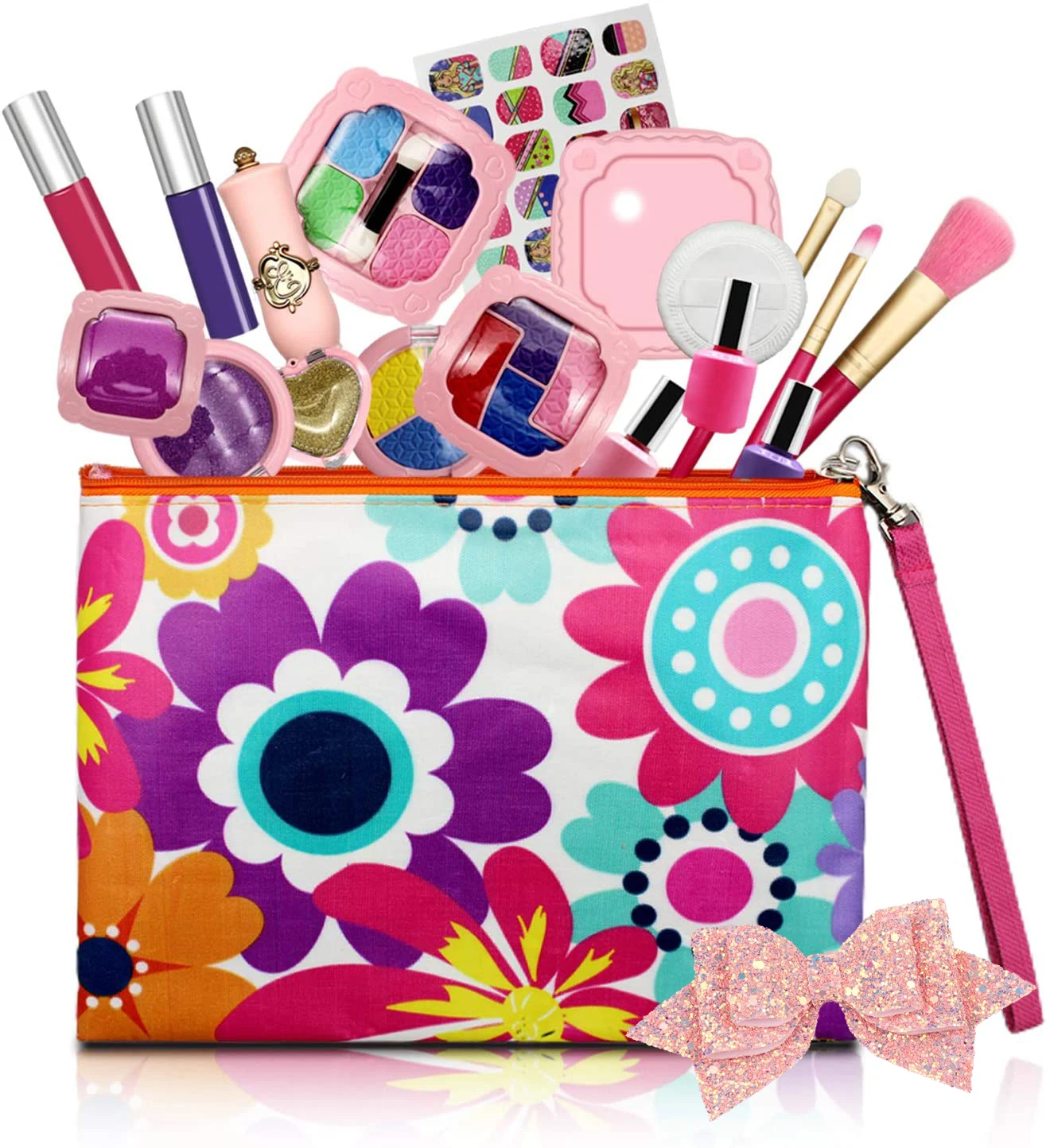 

Набор для макияжа для девочек-набор ложных палетки для макияжа мелки для волос, губная помада/румяна/Кисть мой первый кошелек игрушка подар...