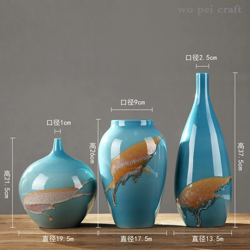 

Chinese Home Decor Ceramics Vases Marine Life Abstract Painting Crafts Desk Decoration Blue Flower Pot Dried Flower Adornment