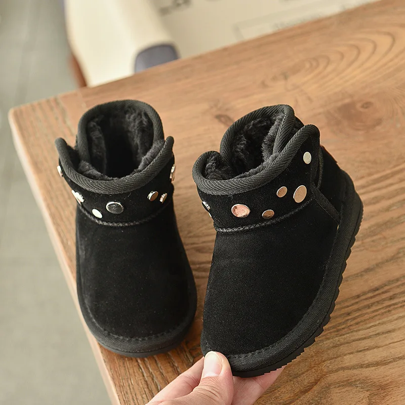2019 зимние детские ботинки для мальчиков и девочек теплые уличные с заклепками