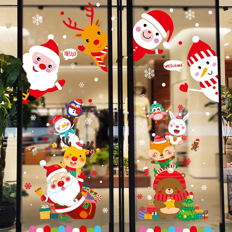 

[shijuekongjian] Christmas Window Stickers DIY Santa Claus Animals Wall Decals for Living Room Glass Home New Year Decoration