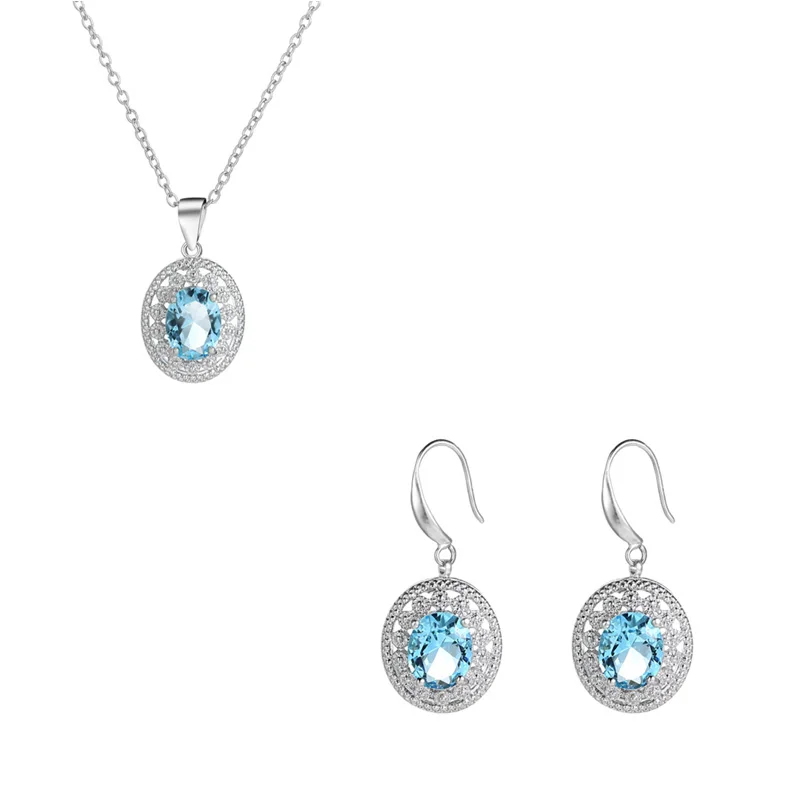 Женский комплект ювелирных изделий ожерелье с кулоном и ушками круглой огранки