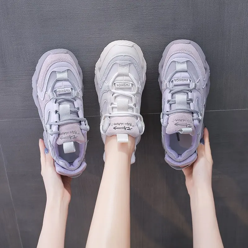 

Platform Sneakers Women Thick Sole Sneakers Women Vulcanized Shoes Casual Chunky Trainers Women White Purple Zapatos Mujer