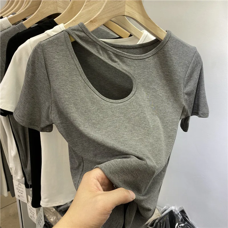 Женская серая/белая/черная футболка новинка модная облегающая Однотонная