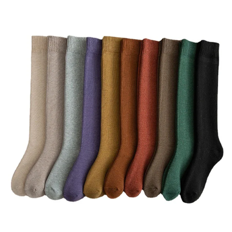 

Women's Socks Cotton Long Socks Trick Warm Solid Color Sock Thickened Calf Socks Terry Stockings Solid 10 Colors