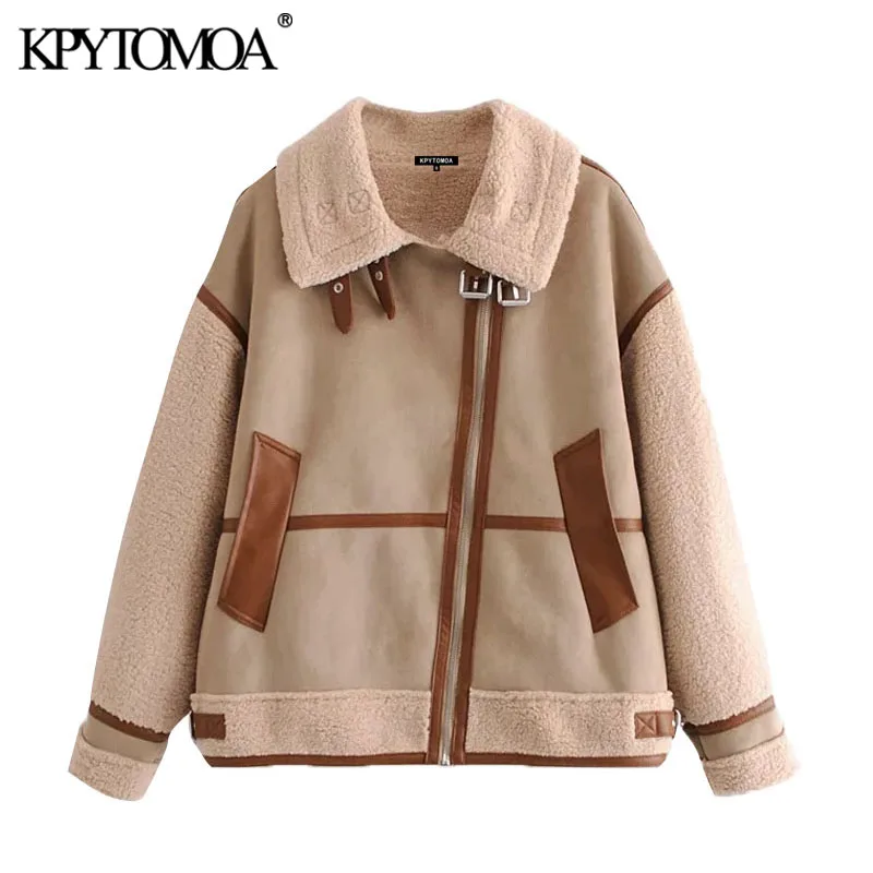 

Куртка KPYTOMOA женская оверсайз из искусственного меха, модная винтажная верхняя одежда с длинными рукавами и карманами, шикарный топ, 2021