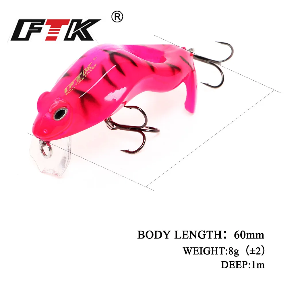 FTK 1 шт. рыболовная приманка-Поппер в виде лягушки 60 мм/8 г плавающая приманка со