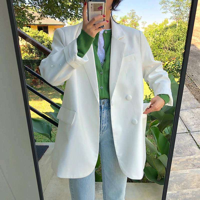 

2020 New Autumn Women Solid Suit Top Women's Loose Casual Blazers Jacket Female Fashion Sweet Green Coat Korean Clothing