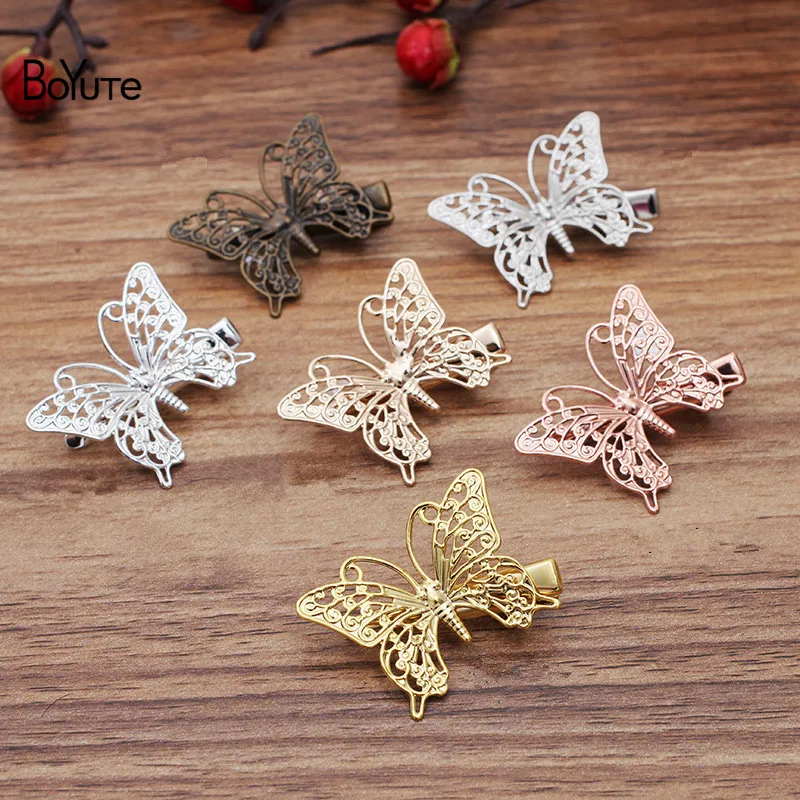 

BoYuTe (20 Pieces/Lot) 26*36MM Filigree Butterfly Hair Clips Materials Factory Supply Diy Hair Accessories