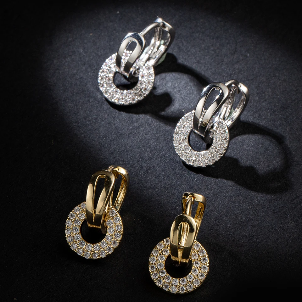 Роскошные корейские циркониевые круглые висячие серьги для женщины девушки