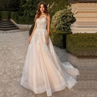 lorie champagne beach wedding dresses elegant lace apppliques boho bridal gown o neck lace up princess party dresses vinatge