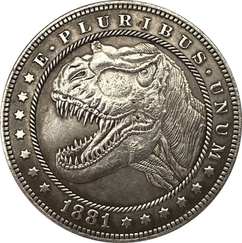 Никелевая антикварная монета в виде динозавра 38 мм