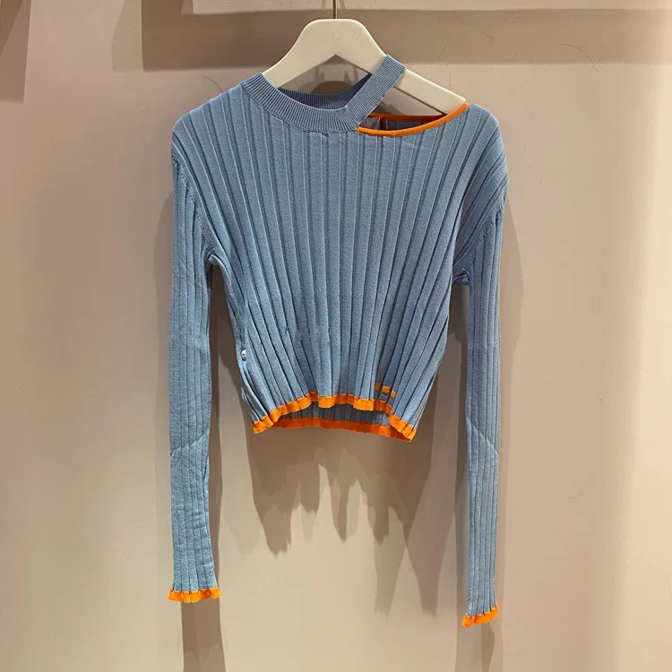 

Новинка Осень-зима 2021 пуловер без бретелек с вырезами Универсальный свитер женская нижняя рубашка ins