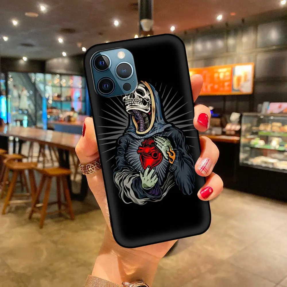 

Metal Flower Skull Case For Apple iPhone 11 12 Pro 7 XR X XS Max 8 6 6S Plus SE 2020 5 5S Coque Black Shell Phone Covers