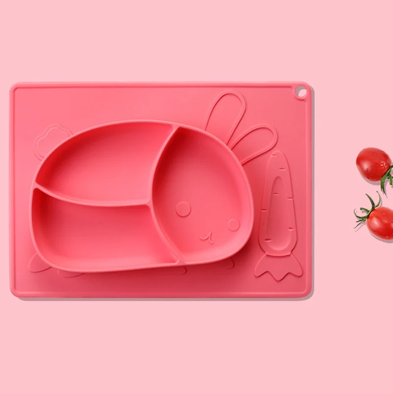 

1set Baby wsilicone Plate Dish Cute Rabbit Feeding Set Kids Dishes Spoon Waterproof Spill-plate Suction Rotating Dish Tableware