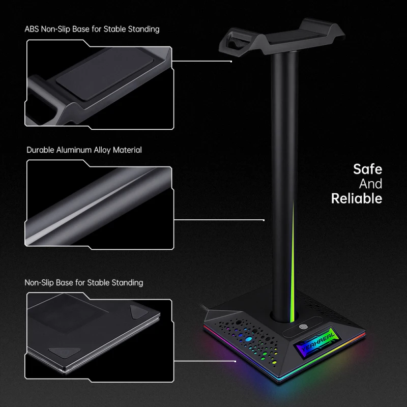 

RGB Headphone Stand Fingerprint Control RGB Gaming Headset Desk Bracket Phone Holder With 3.5mm AUX USB Charger Ports