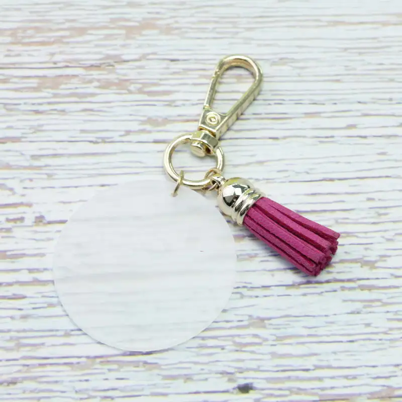 

Monogram Blank Acrylic Disc Suede Tassel Charms Keychains Resin Round Disc Key Rings