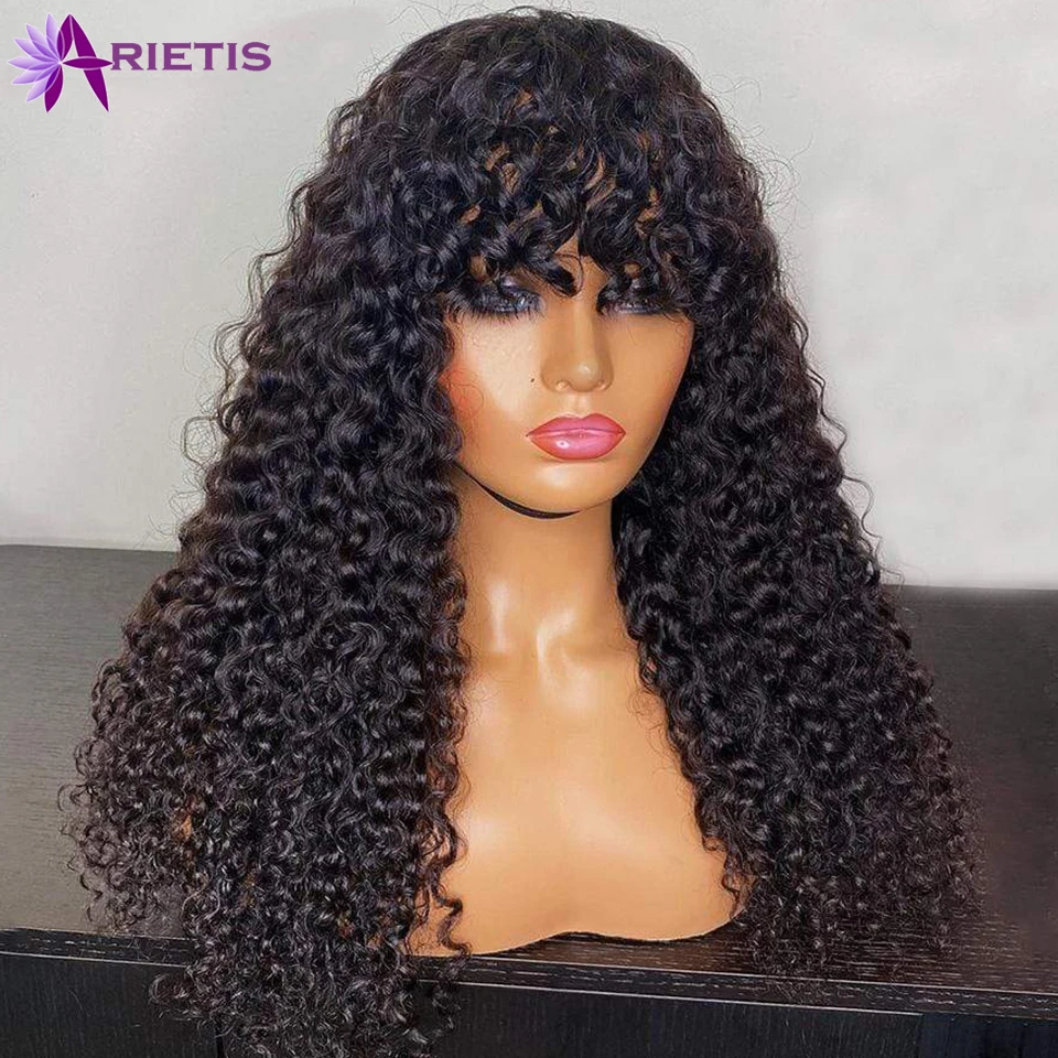 

150% 180% Density Jerry Curly Human Hair Wigs For Black Women 8"-26"Inches Remy Brazilian Hair Wigs Full Machine Wigs With Bangs