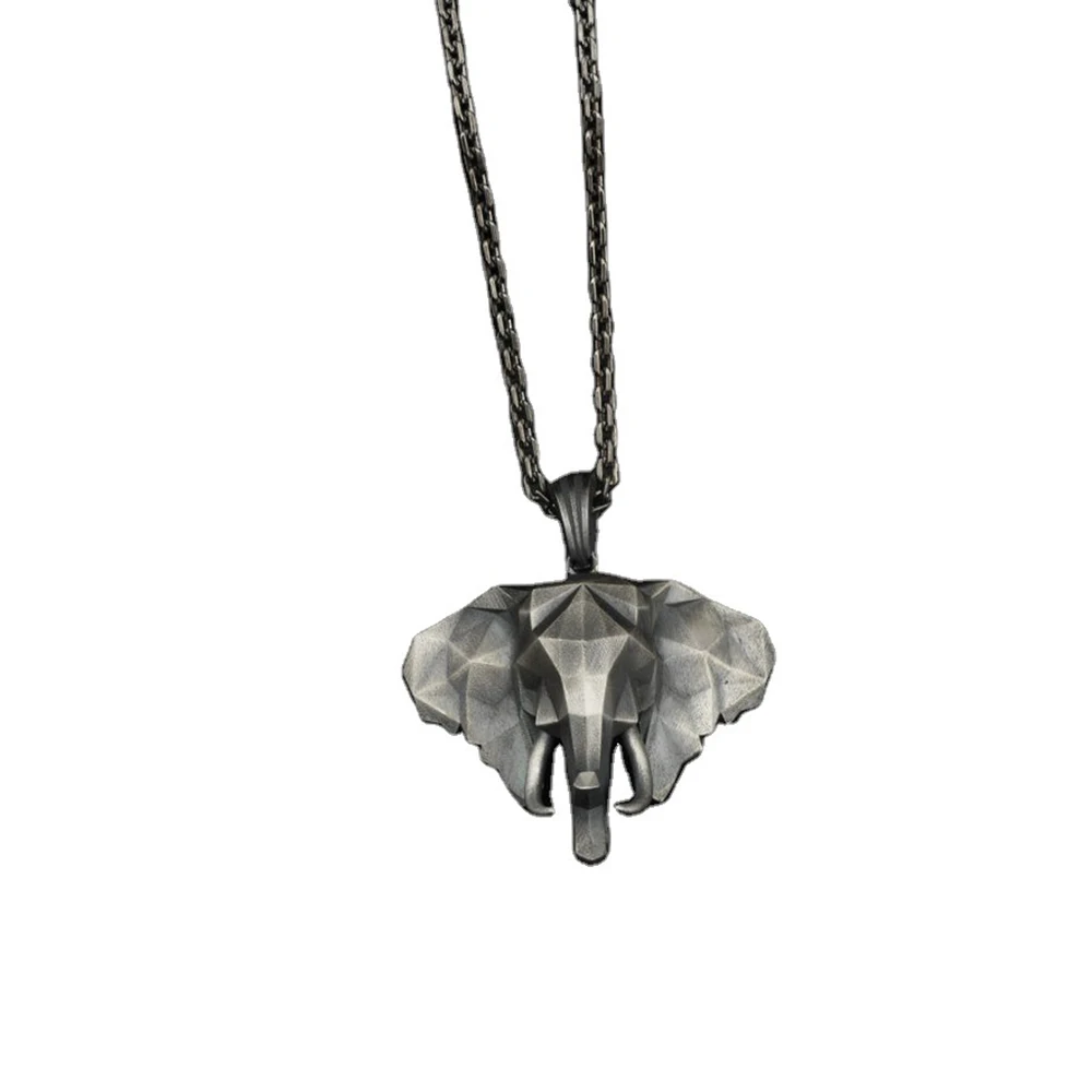 

Hot sale pure tin 3D elephant fashion retro men's pendant necklace long animal sweater chain necklace