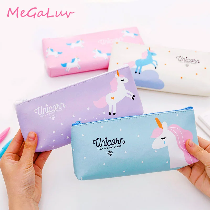 4 Color Large Capacity Pencil Case PU Leather Cute Unicorn Student Supplies Bag School Stationery | Дом и сад
