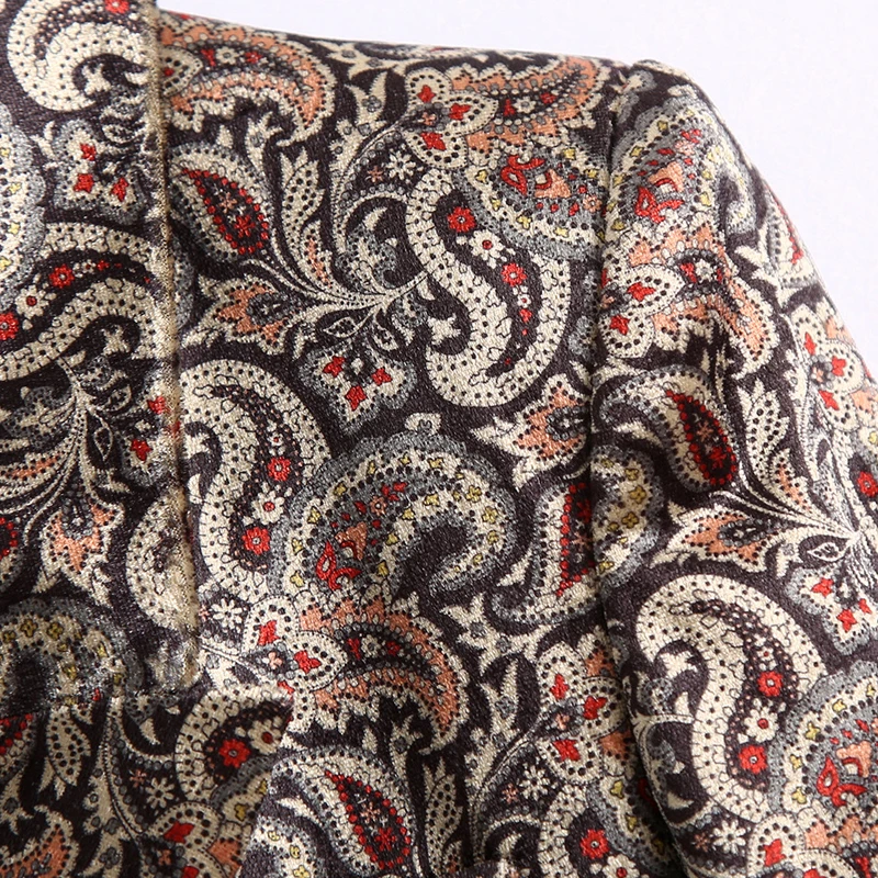 Женский бархатный костюм из 2 предметов офисный пиджак с винтажным принтом и