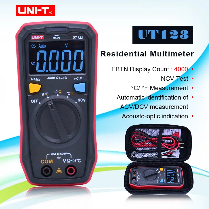 Цифровой мультиметр UNI T Mini бытовой UT123 EBTN с цветным дисплеем тестер напряжения