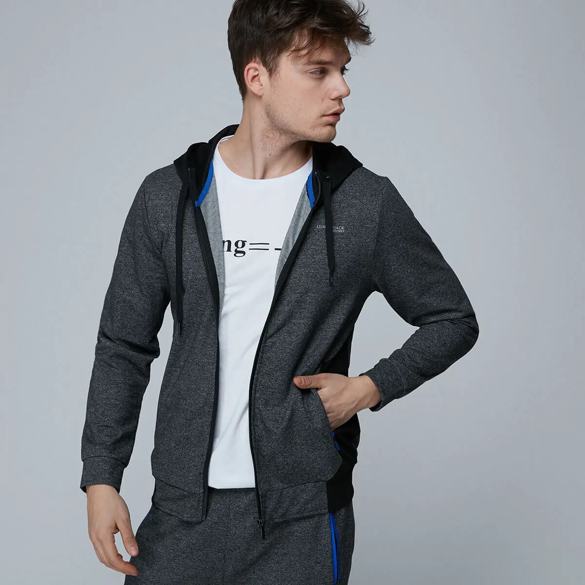 FLO MILAN SINGLE UST Dark Mel серый мужской спортивный костюм LUMBERJACK|Мужские толстовки и
