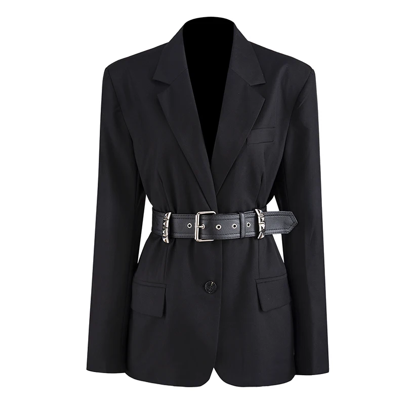 Черный классический костюм с поясом темный ветер все-в-одном корейский Костюм