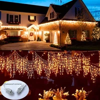 eu plug street garlands for new year christmas decoration on the house led festoon icicle curtain lights droop 0 50 60 7m