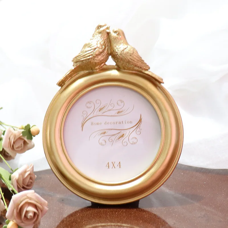 

European Retro Creative Photo Frame Bird Resin Picture Frames Round Living Room Bedroom Ornaments