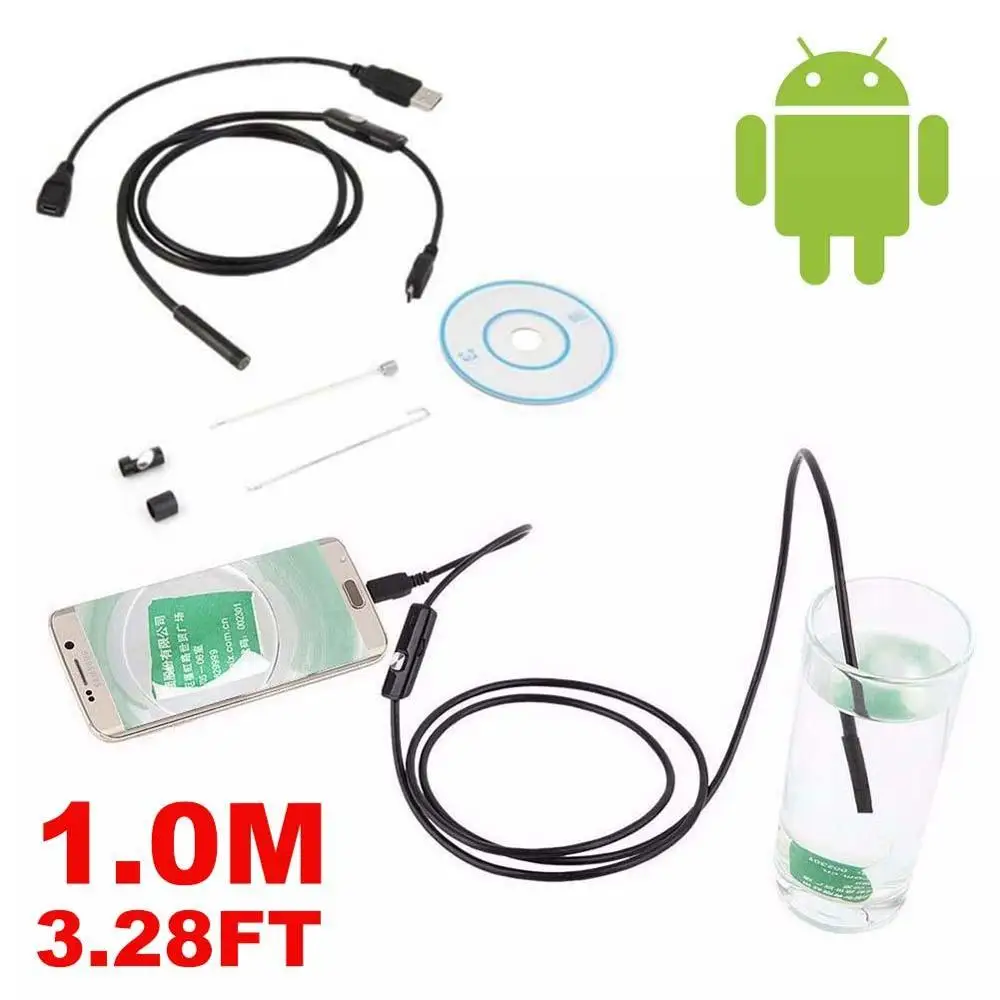 1 м 5 мм Android эндоскоп Водонепроницаемый Бороскоп Инспекционная камера 6LED Cam |