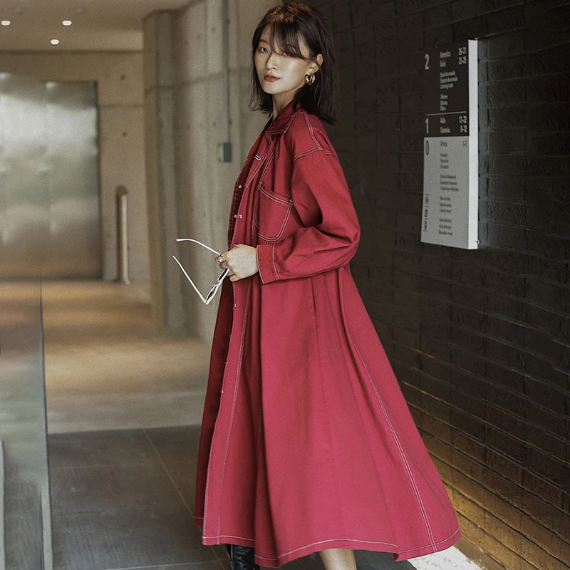 Женский джинсовый плащ GALCAUR винтажный Тренч с отложным воротником и длинными