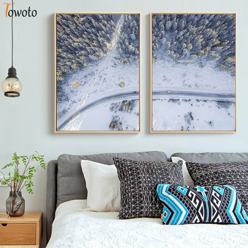 Картина на холсте с принтом заснеженного леса постер изображением ели сосны